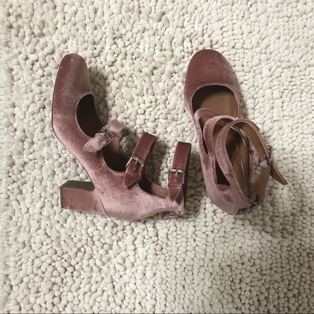 Blush velvet shoes with buckle detail
